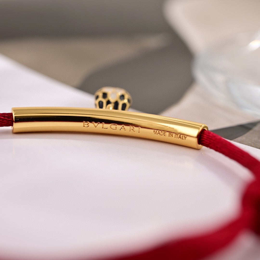 Red Cord Braided Bracelet in Polished Metal-Tone – Red Cord Detail – Design 002 side detail