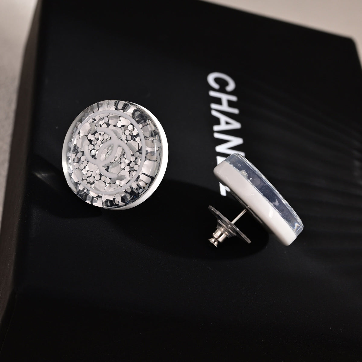 Signature Emblem Stud Earrings in Polished Metal-Tone – Design 021 side detail