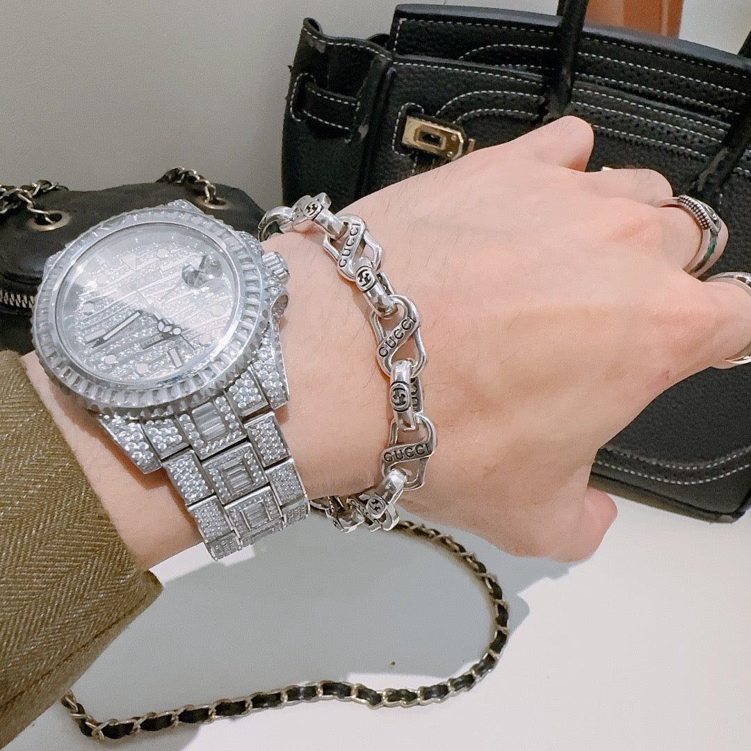 Geometric Emblem Bracelet in Polished Metal-Tone – Design 014 front product view