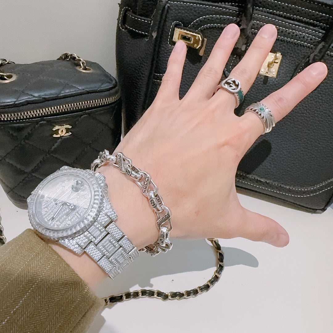 Geometric Emblem Bracelet in Polished Metal-Tone – Design 014 detail view