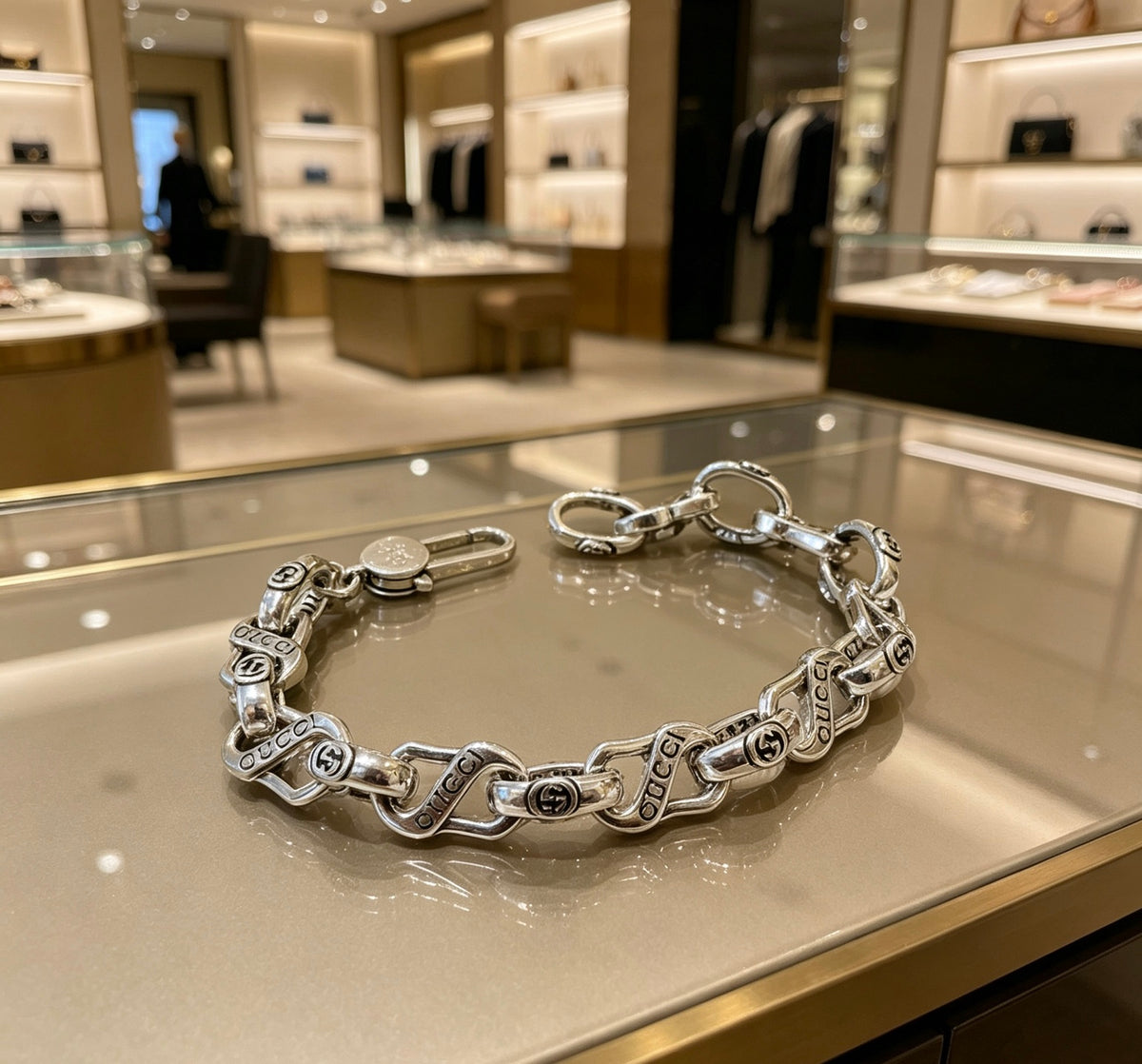 Geometric Emblem Bracelet in Polished Metal-Tone – Design 046 main product view
