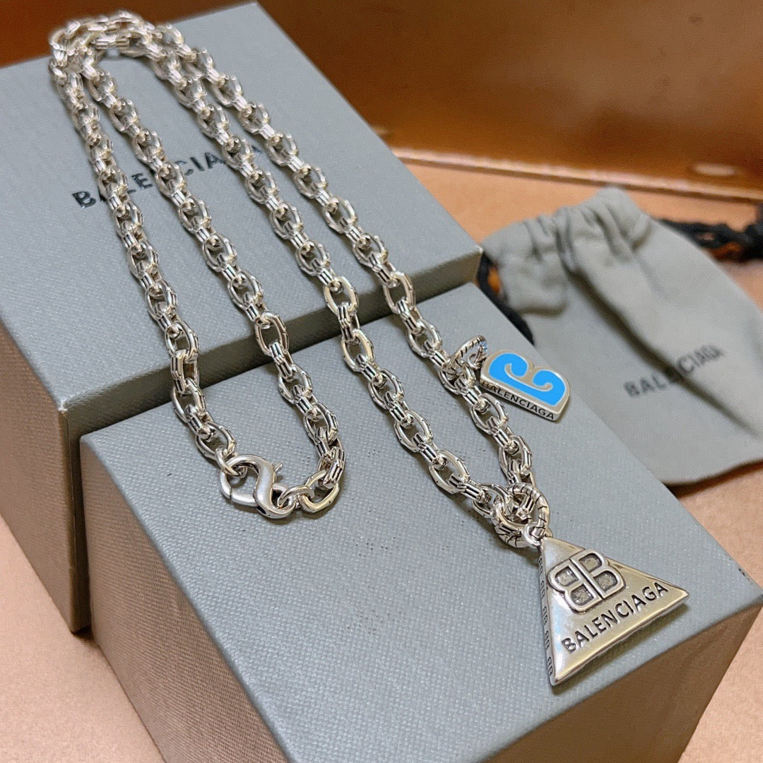 Geometric Emblem Pendant Necklace in Polished Metal-Tone – Vintage Detail – Design 048 main product view