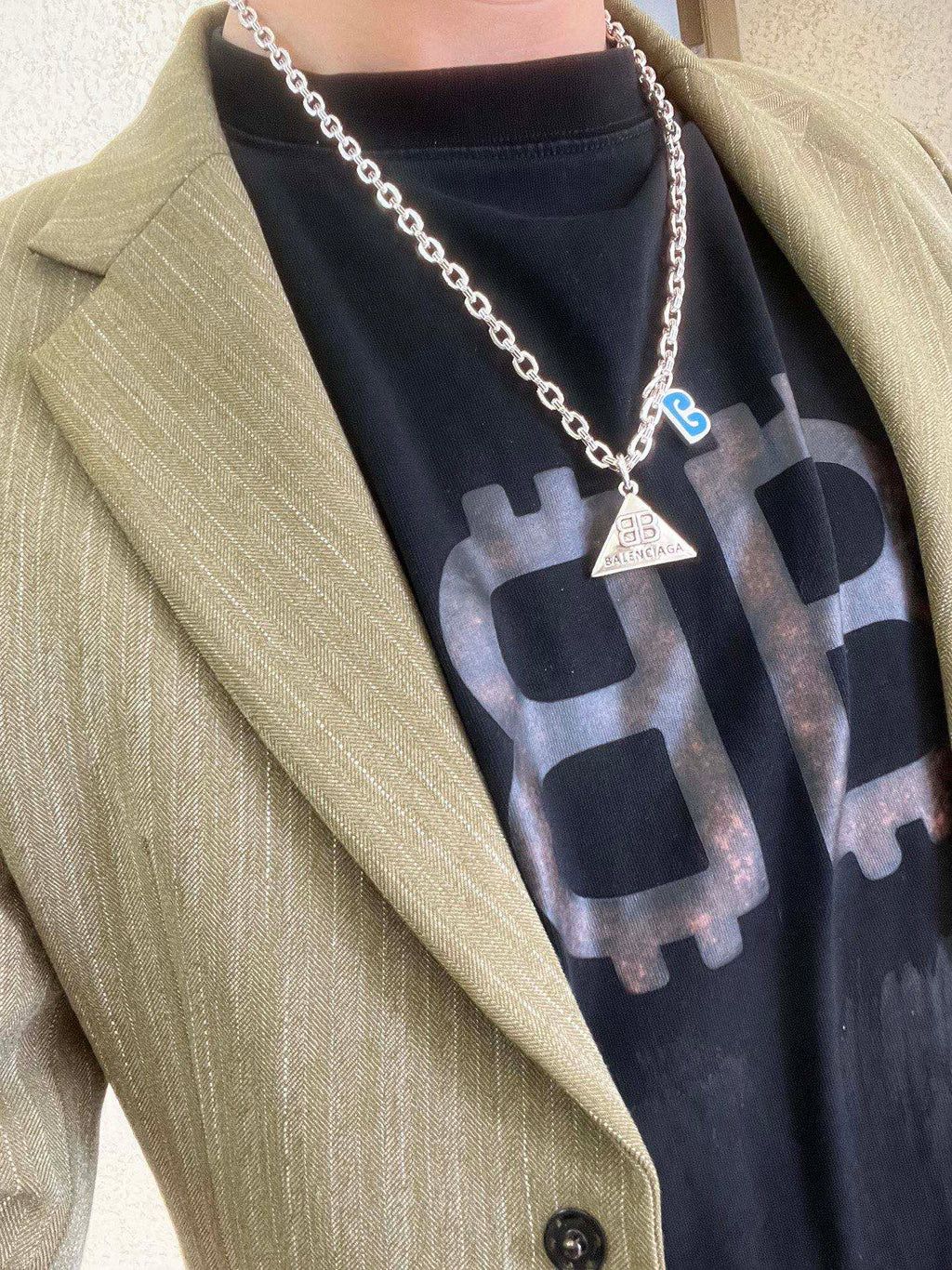 Geometric Emblem Pendant Necklace in Polished Metal-Tone – Vintage Detail – Design 048 styled product view