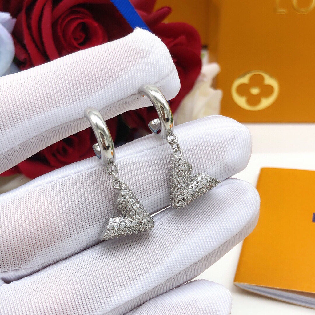 Geometric Emblem Statement Earrings in Silver-Tone – Silver Detail – Design 004 front product view