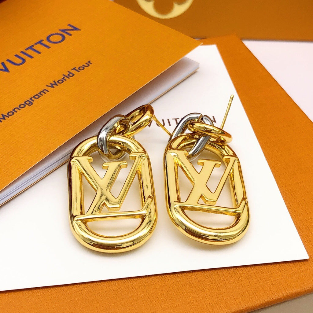 Geometric Emblem Statement Earrings in Gold-Tone – Design 003 main product view