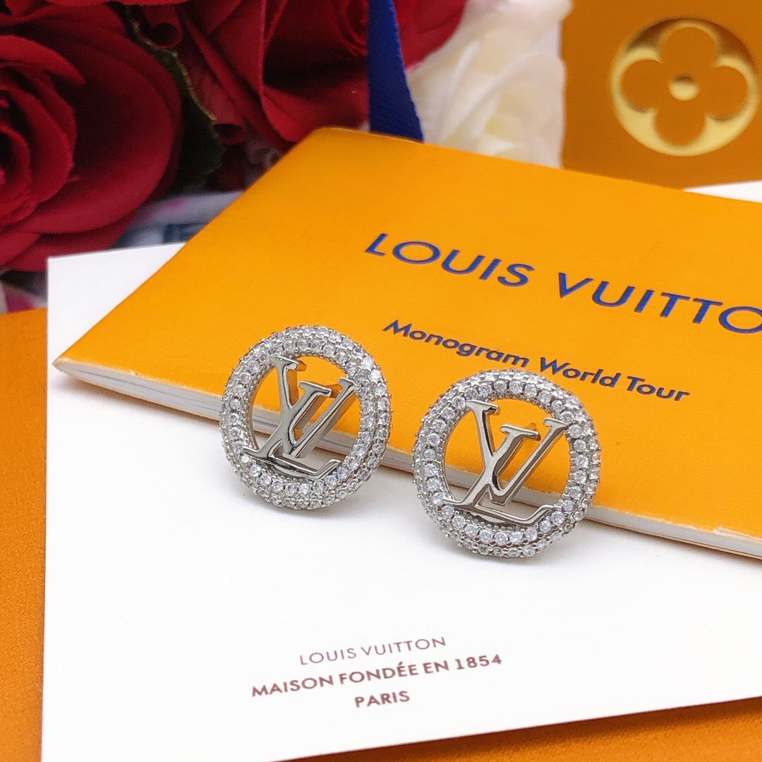 Round Stud Earrings in Silver-Tone – Silver Detail – Design 004 front product view