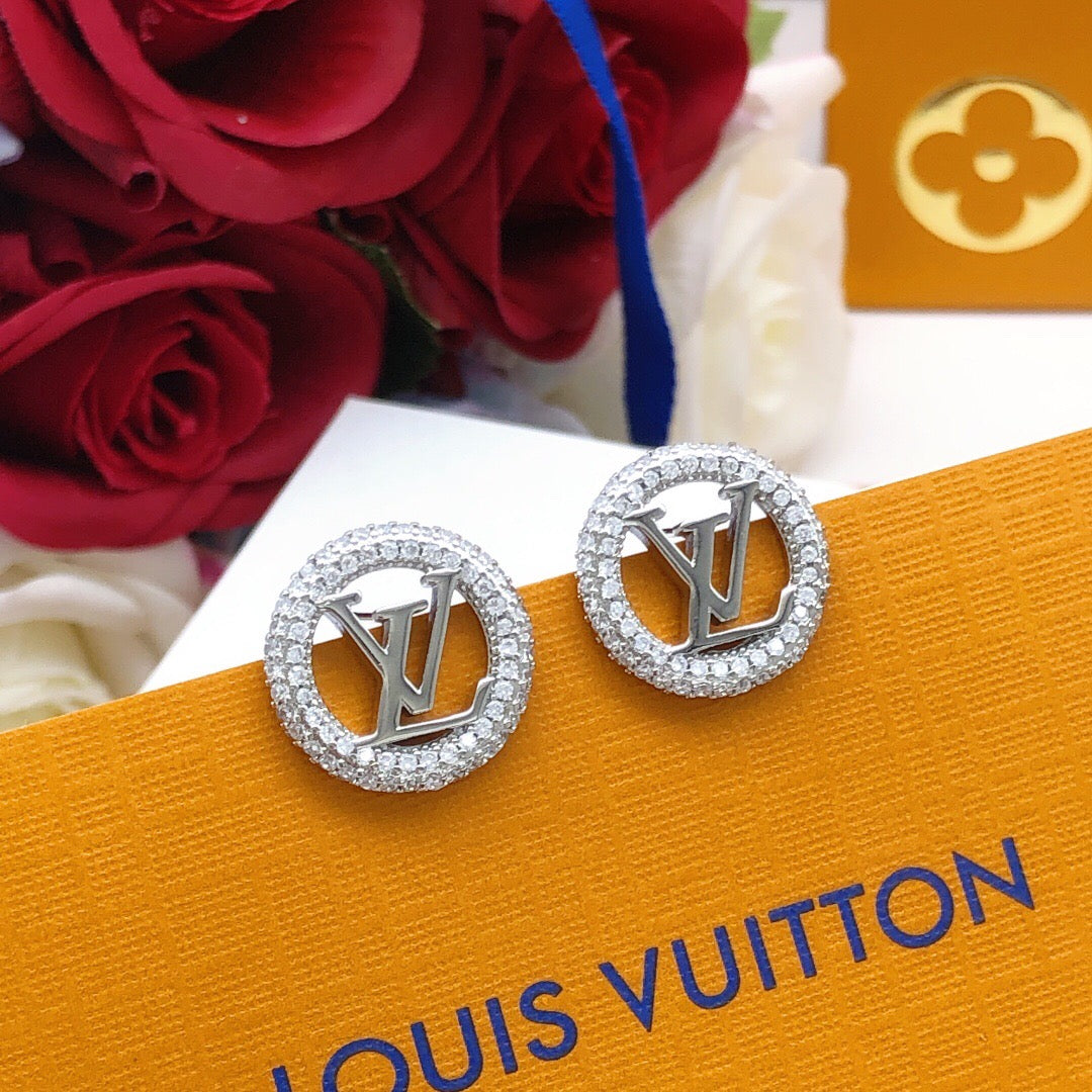 Round Stud Earrings in Silver-Tone – Silver Detail – Design 004 styled product view