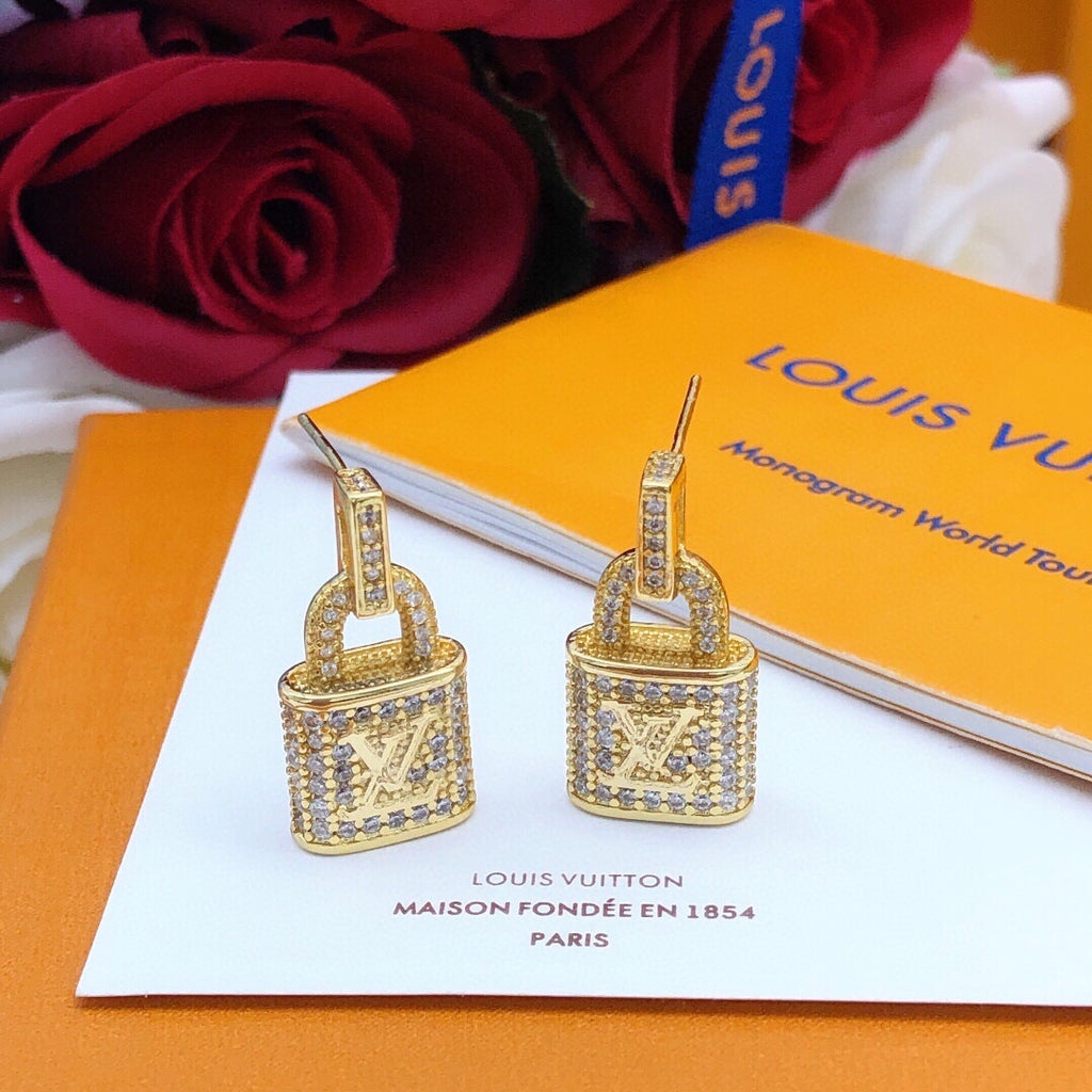 Lock Stud Earrings in Gold-Tone – Design 003 detail view