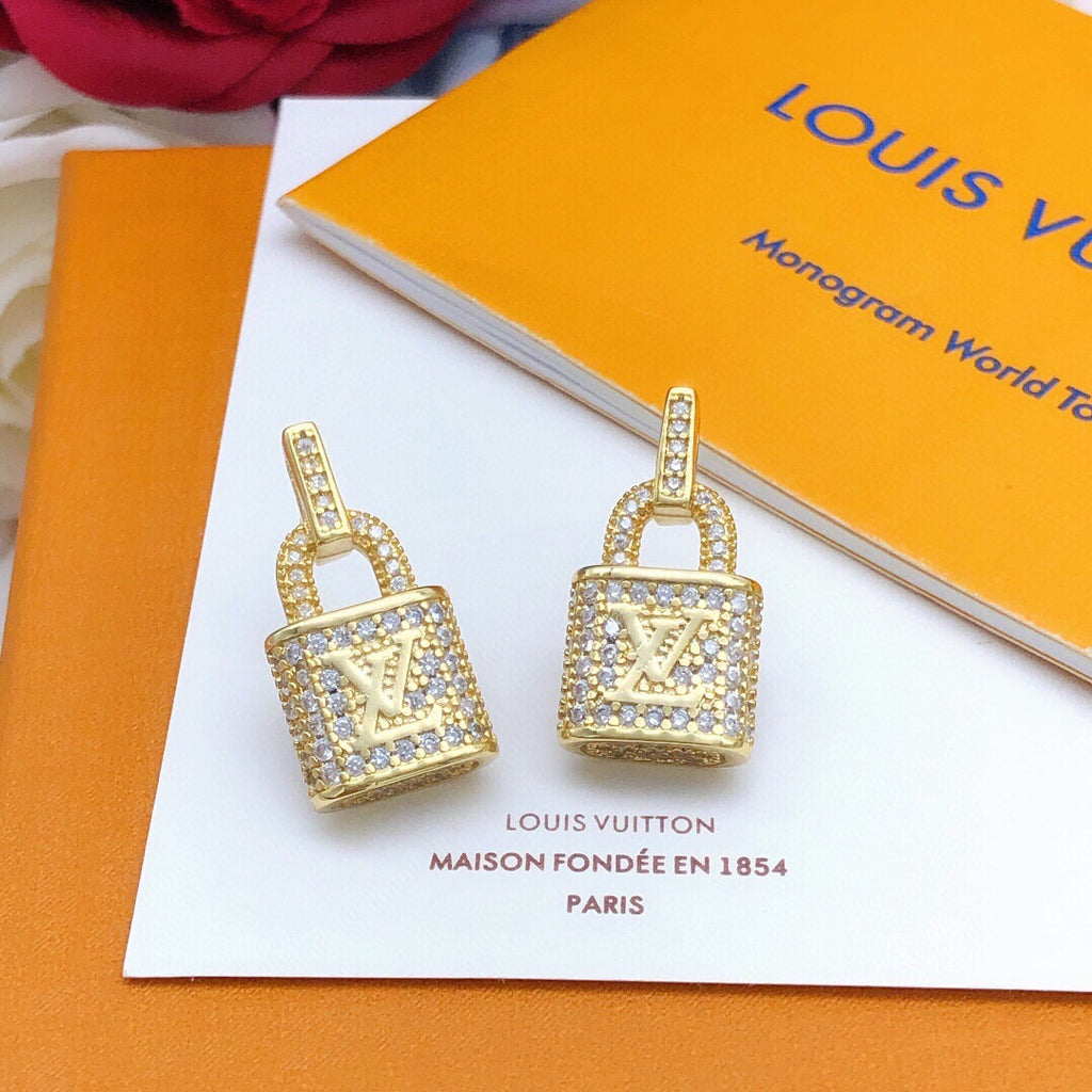 Lock Stud Earrings in Gold-Tone – Design 003 main product view