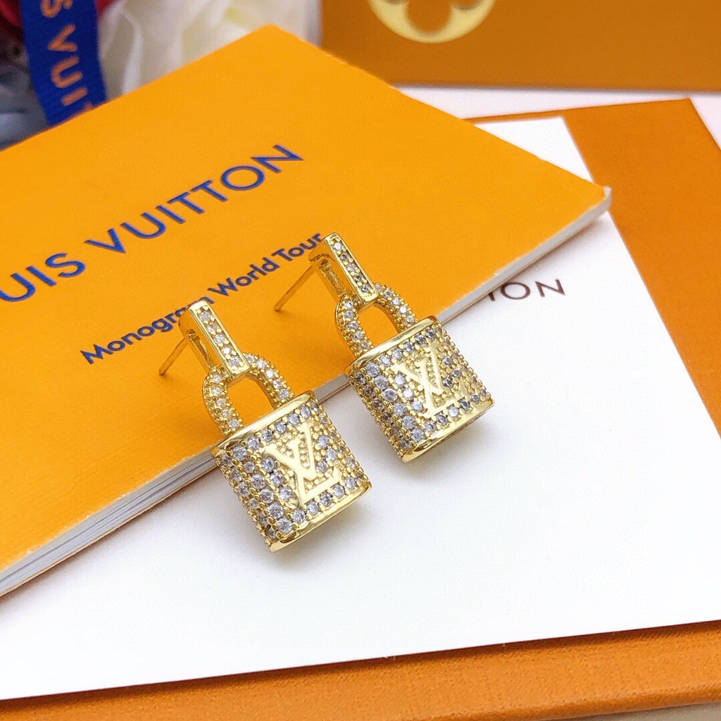 Lock Stud Earrings in Gold-Tone – Design 003 main product view