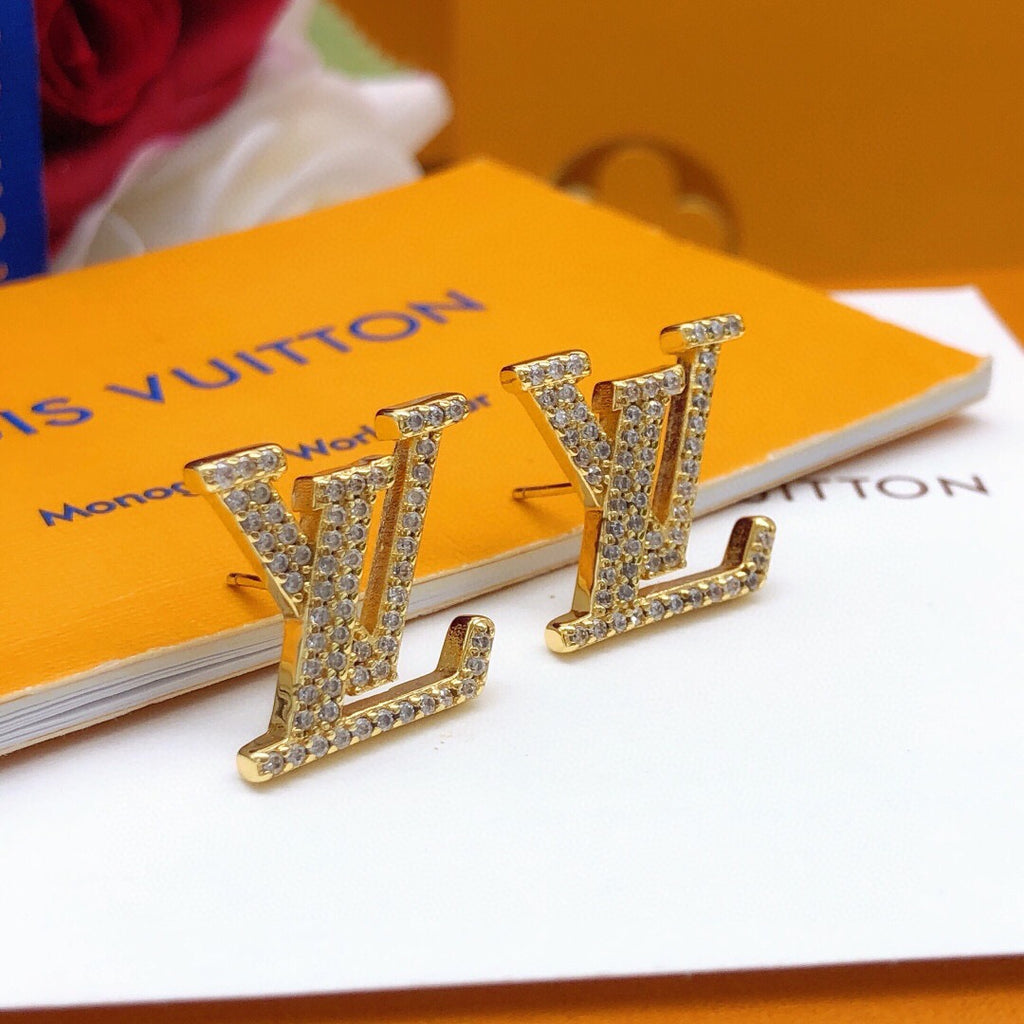 Letter Emblem Stud Earrings in Silver-Tone – Silver Detail – Design 006 detail view