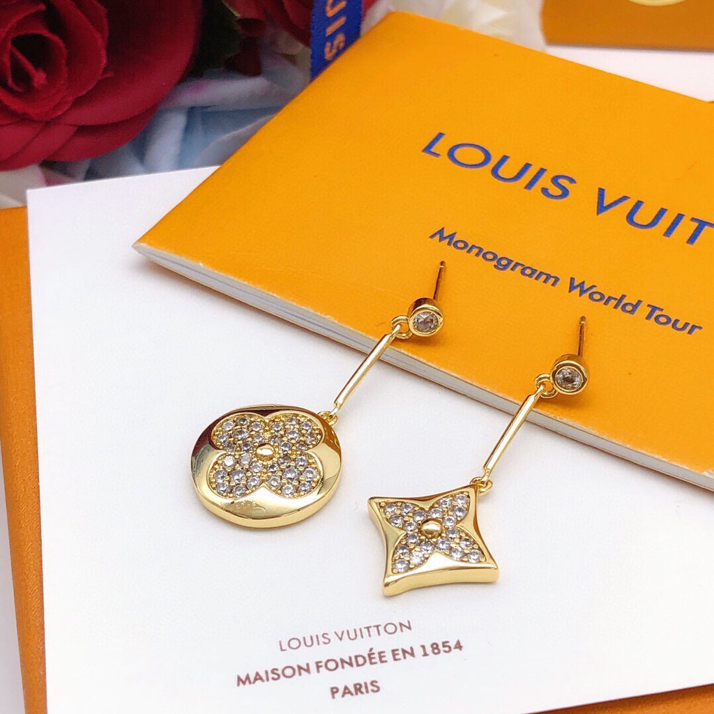 Geometric Emblem Stud Earrings in Gold-Tone – Design 020 front product view