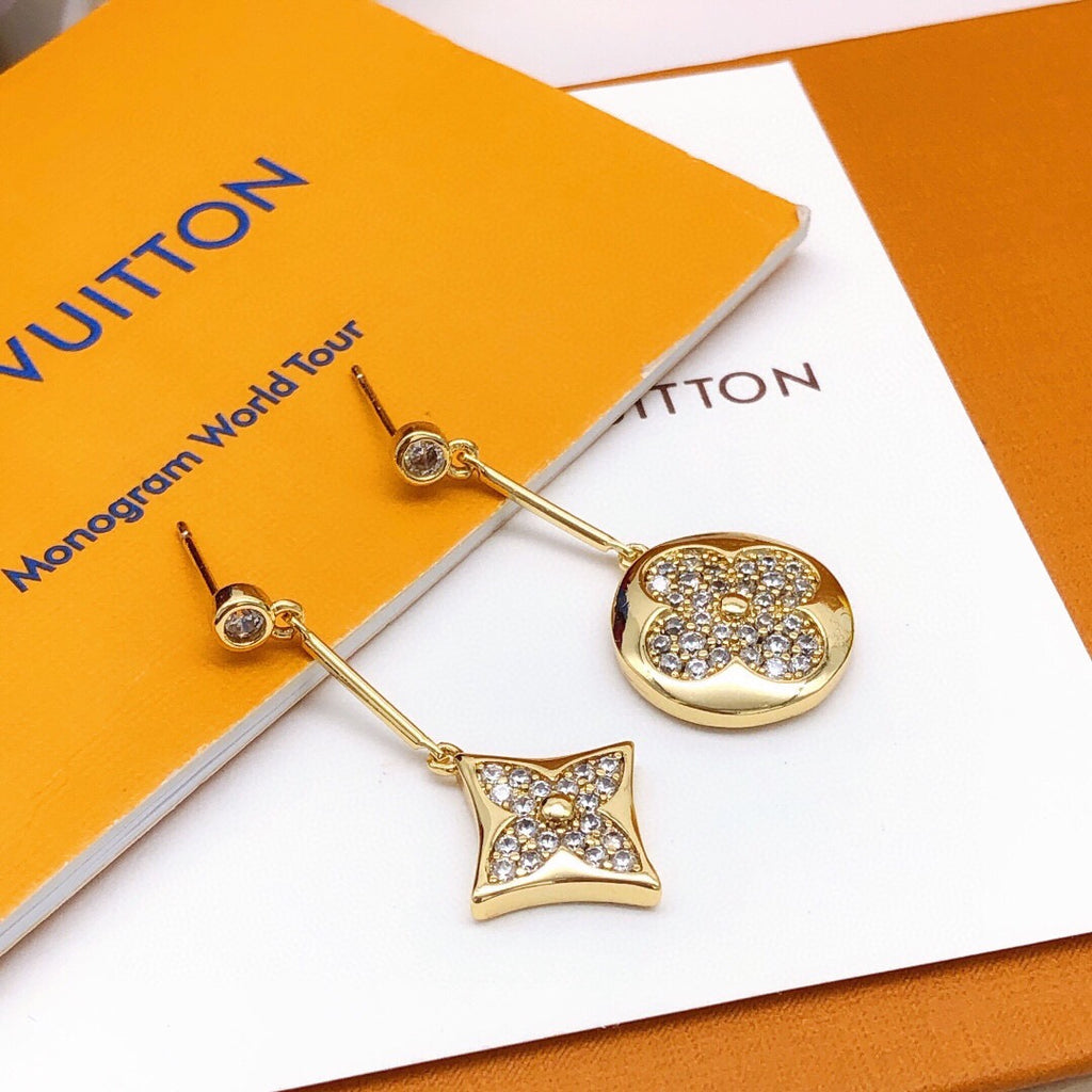 Geometric Emblem Stud Earrings in Gold-Tone – Design 020 main product view