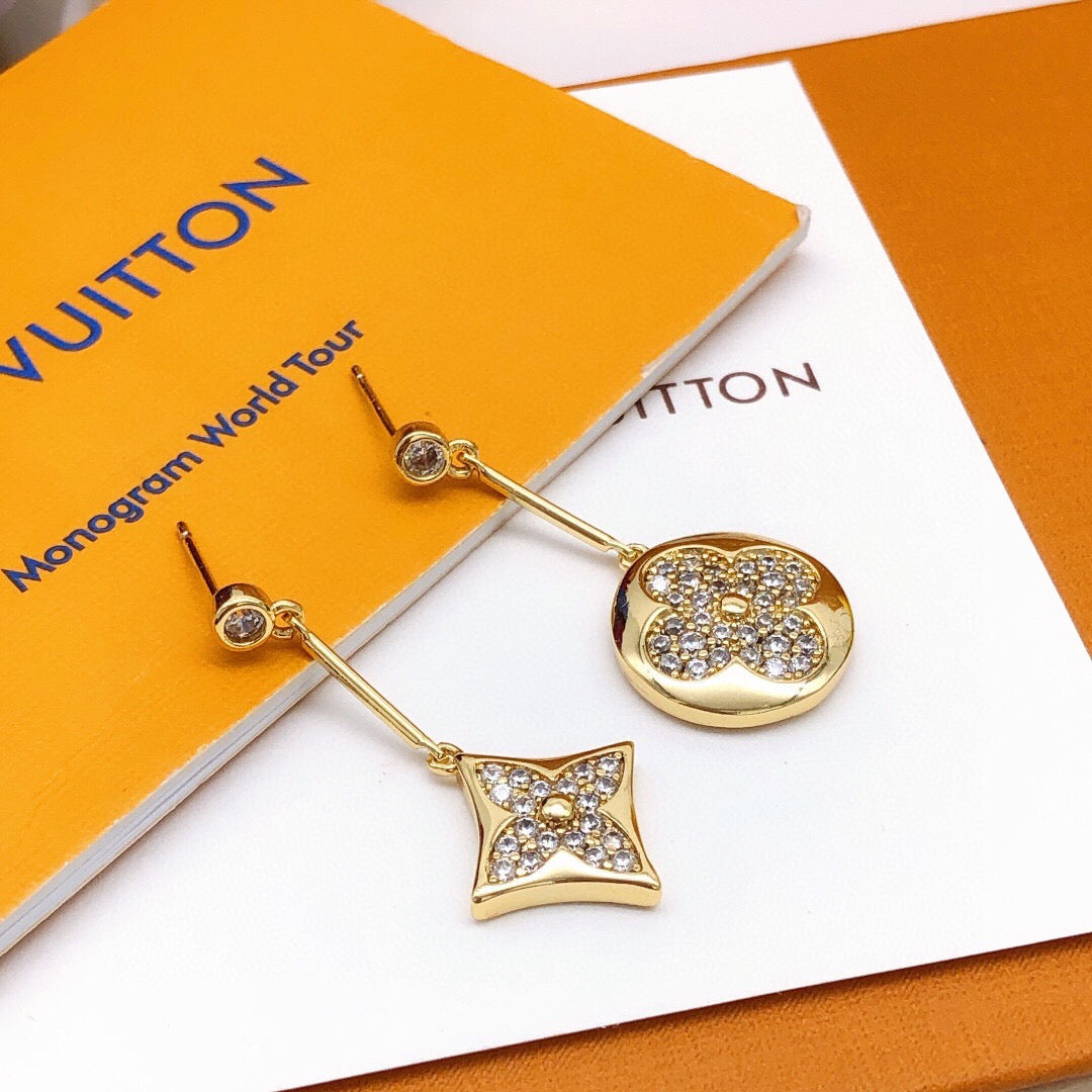 Geometric Emblem Stud Earrings in Gold-Tone – Design 020 main product view