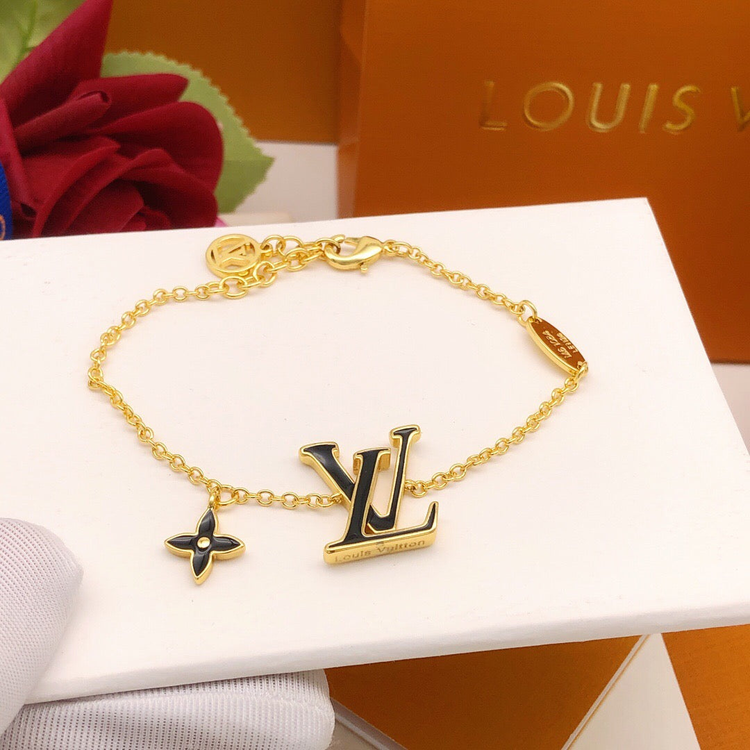 Geometric Emblem Bracelet in Gold-Tone – Black Detail – Design 004 styled product view