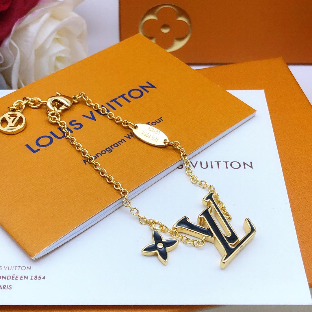 Geometric Emblem Bracelet in Gold-Tone – Black Detail – Design 004 front product view