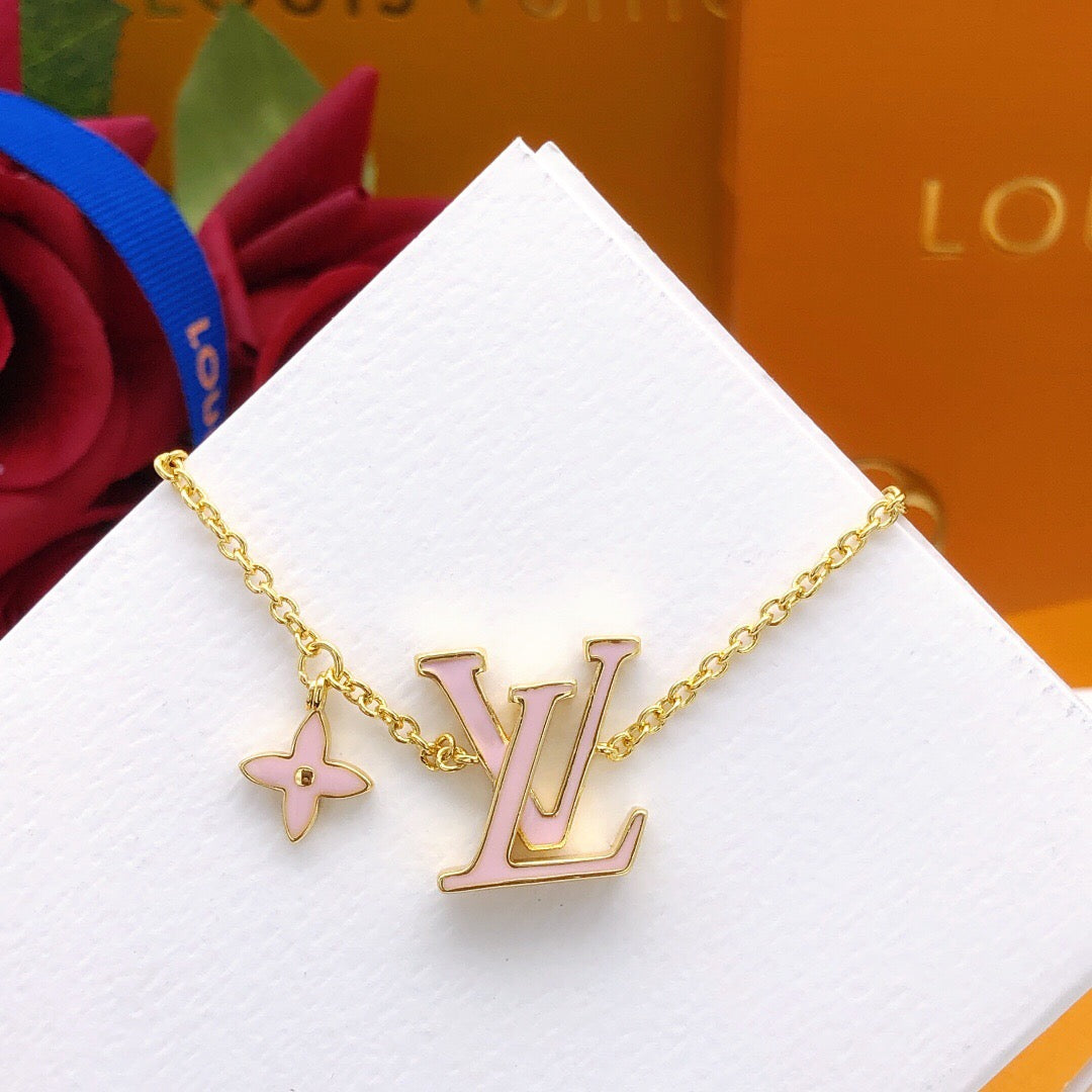 Geometric Emblem Bracelet in Gold-Tone – Pink Detail – Design 004 main product view
