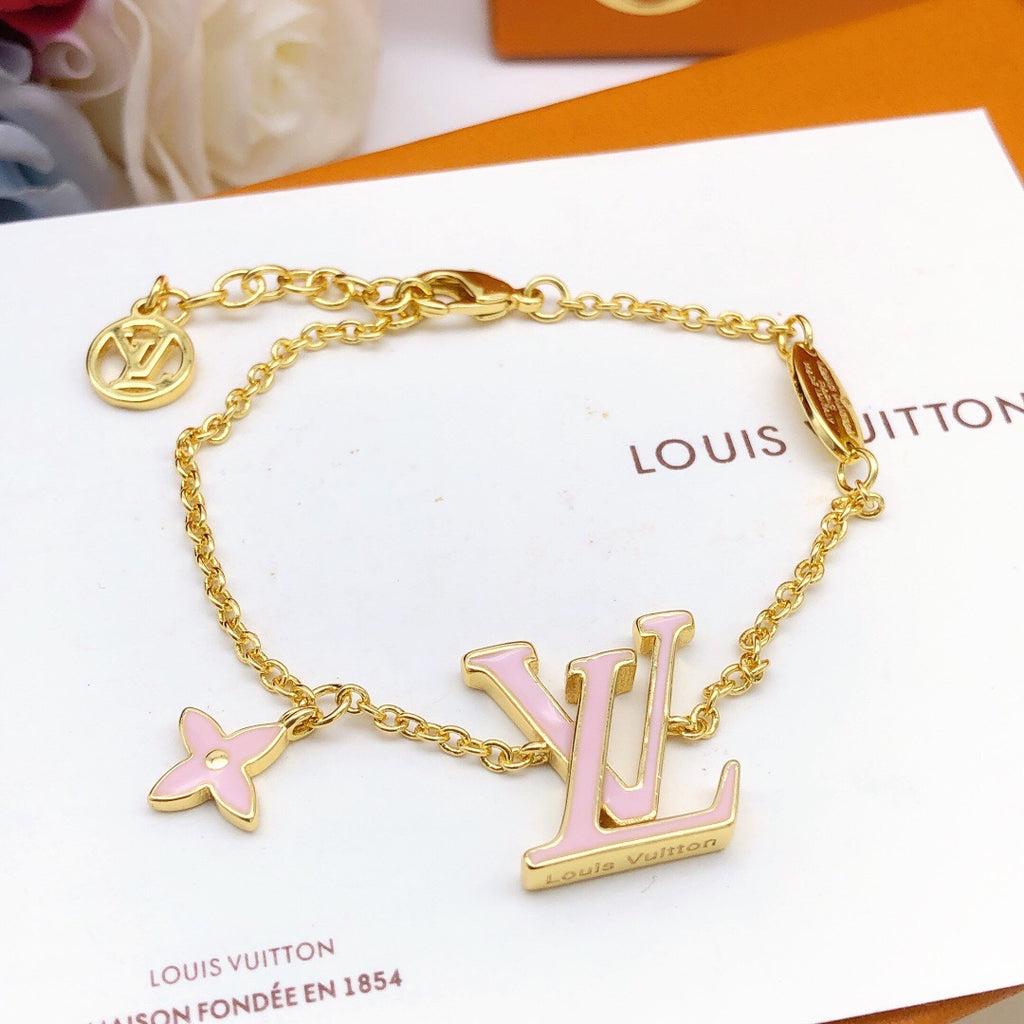 Geometric Emblem Bracelet in Gold-Tone – Pink Detail – Design 003 main product view