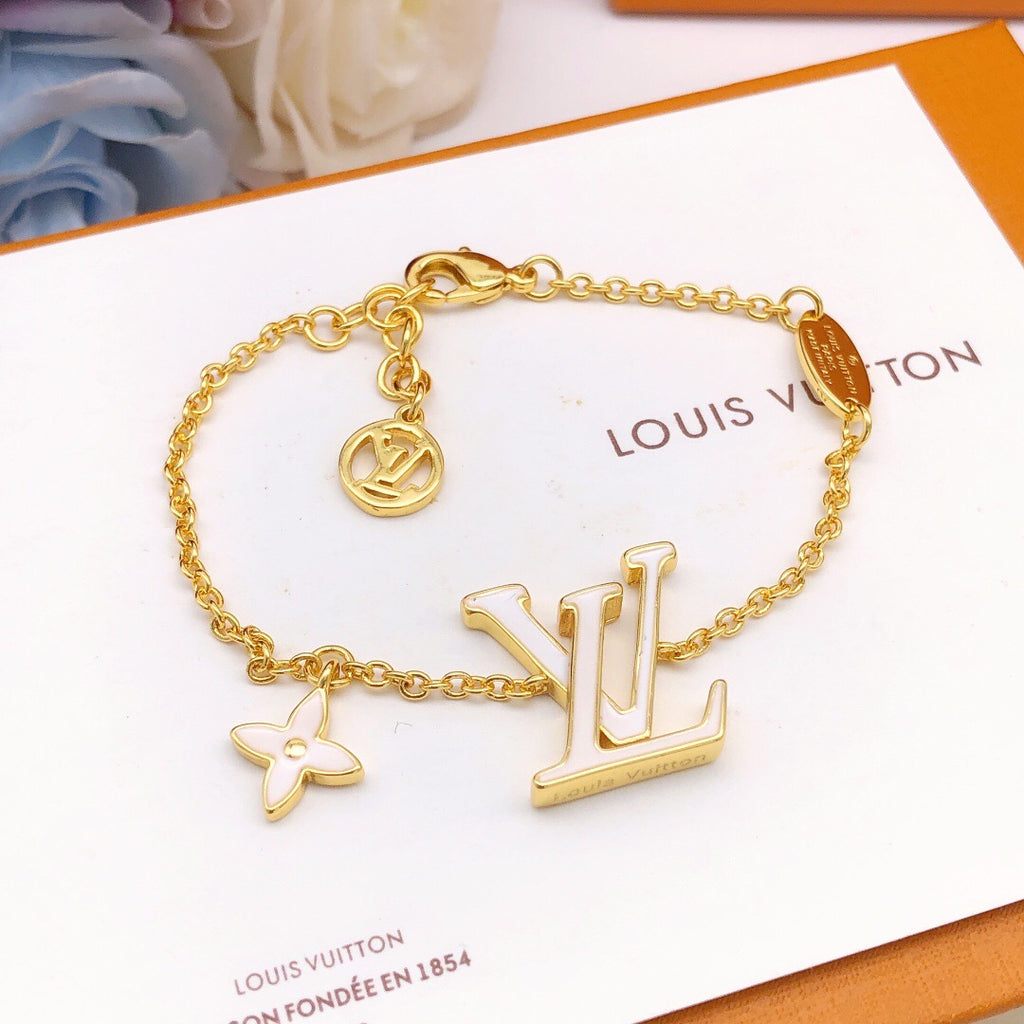 Geometric Emblem Bracelet in Gold-Tone – White Detail – Design 002 front product view