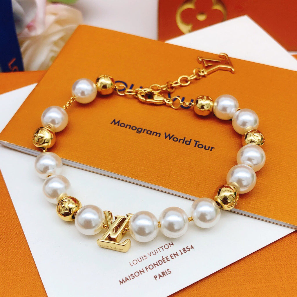 Geometric Emblem Bracelet in Gold-Tone – Pearl Detail – Design 005 main product view