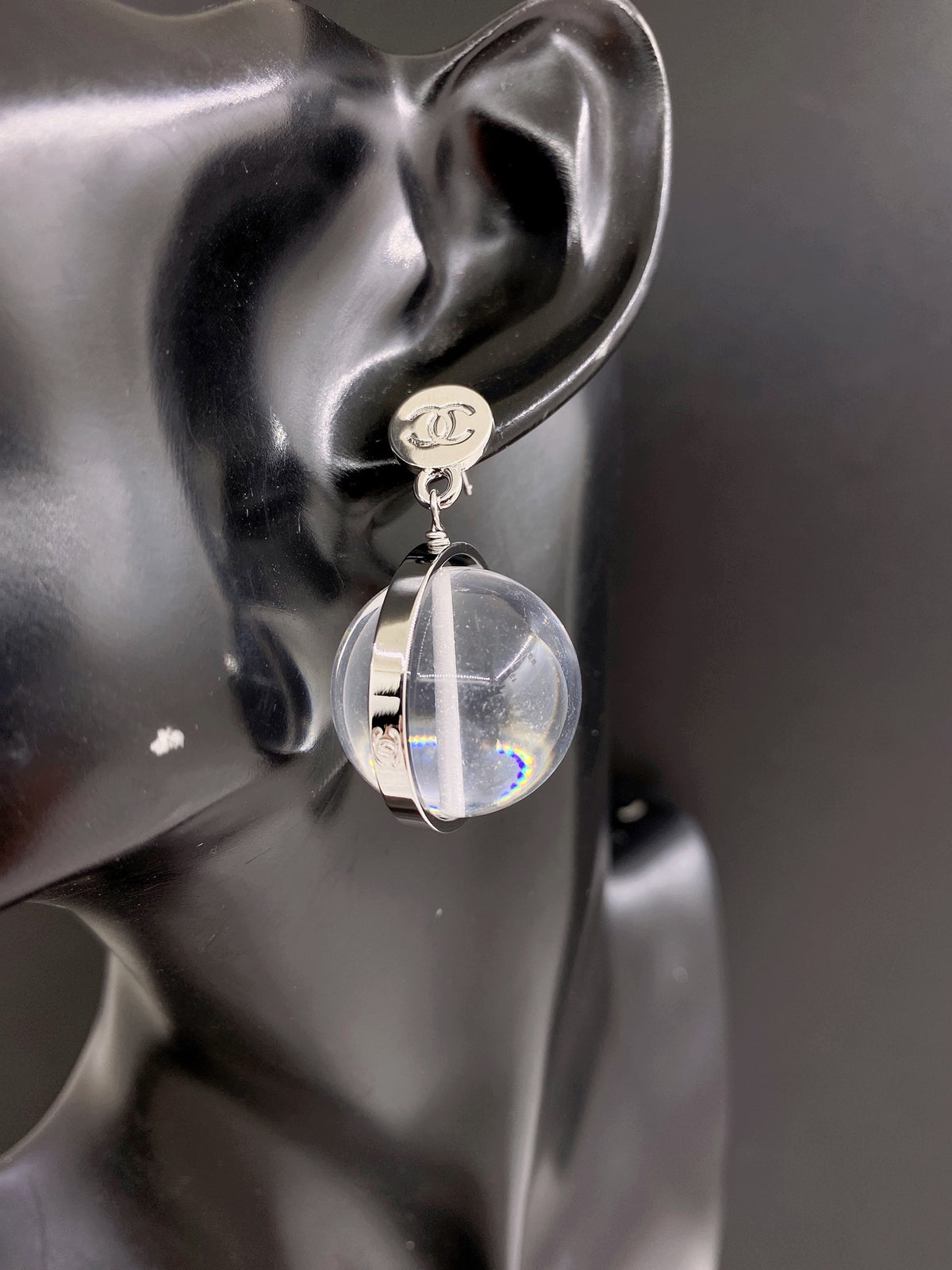Signature Emblem Statement Earrings in Gold-Tone – White Detail – Design 002 main product view