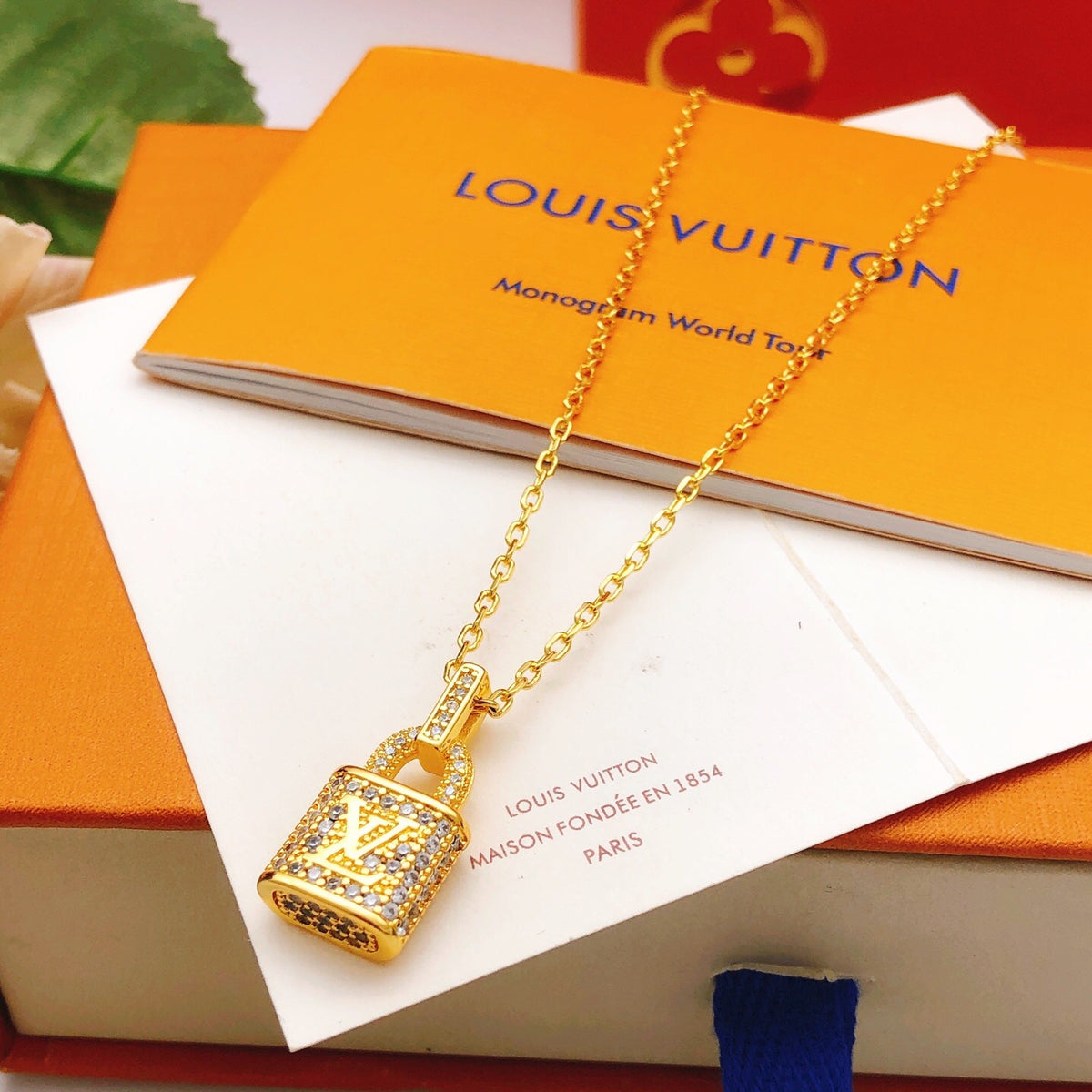 Lock Pendant Necklace in Gold-Tone – Design 006 detail view