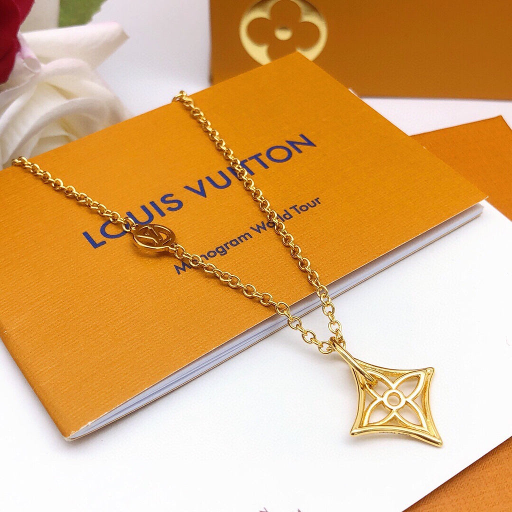 Geometric Emblem Pendant Necklace in Gold-Tone – Design 035 front product view