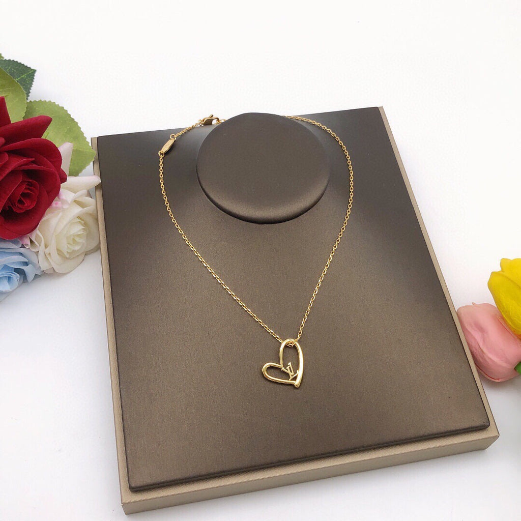 Heart Pendant Necklace in Gold-Tone – Design 003 front product view