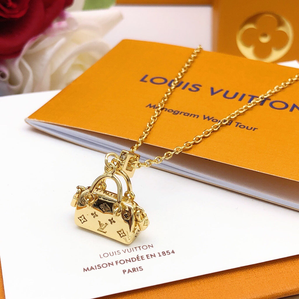 Bag Motif Pendant Necklace in Polished Metal-Tone – Bag Detail side detail