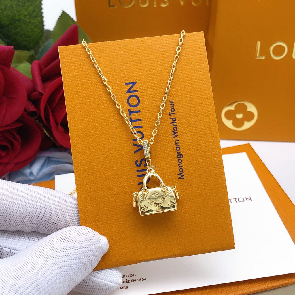 Bag Motif Pendant Necklace in Polished Metal-Tone – Bag Detail – Design 002 close-up detail