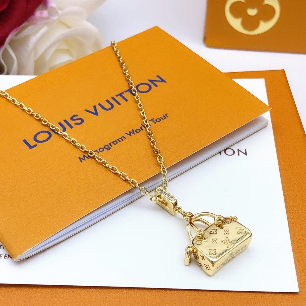 Bag Motif Pendant Necklace in Polished Metal-Tone – Bag Detail main product view