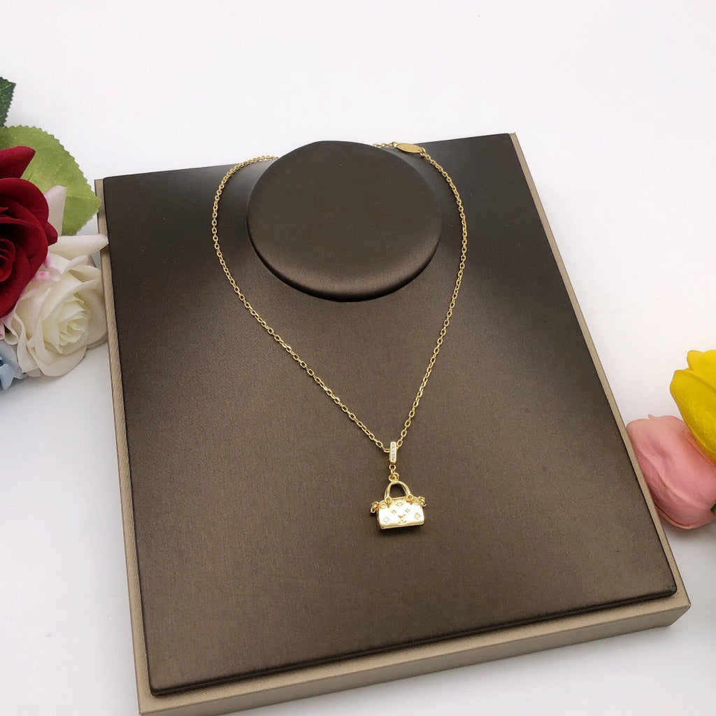 Bag Motif Pendant Necklace in Polished Metal-Tone – Bag Detail – Design 002 detail view