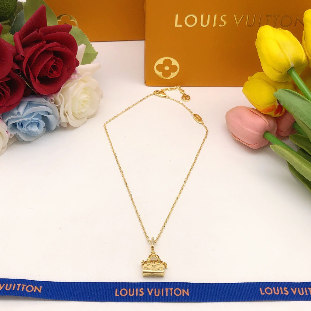 Bag Motif Pendant Necklace in Polished Metal-Tone – Bag Detail main product view
