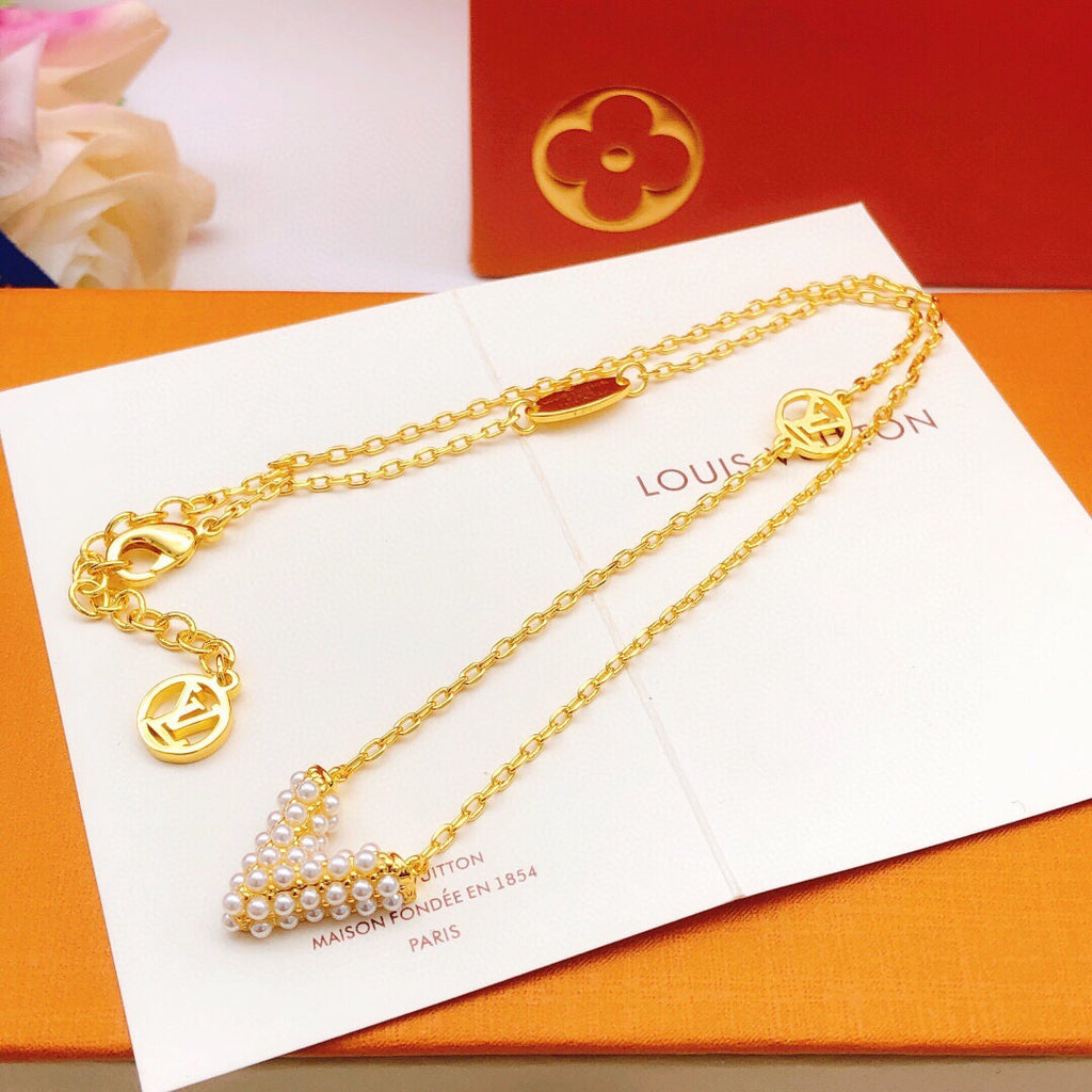 Geometric Emblem Pendant Necklace in Gold-Tone – Pearl Detail main product view