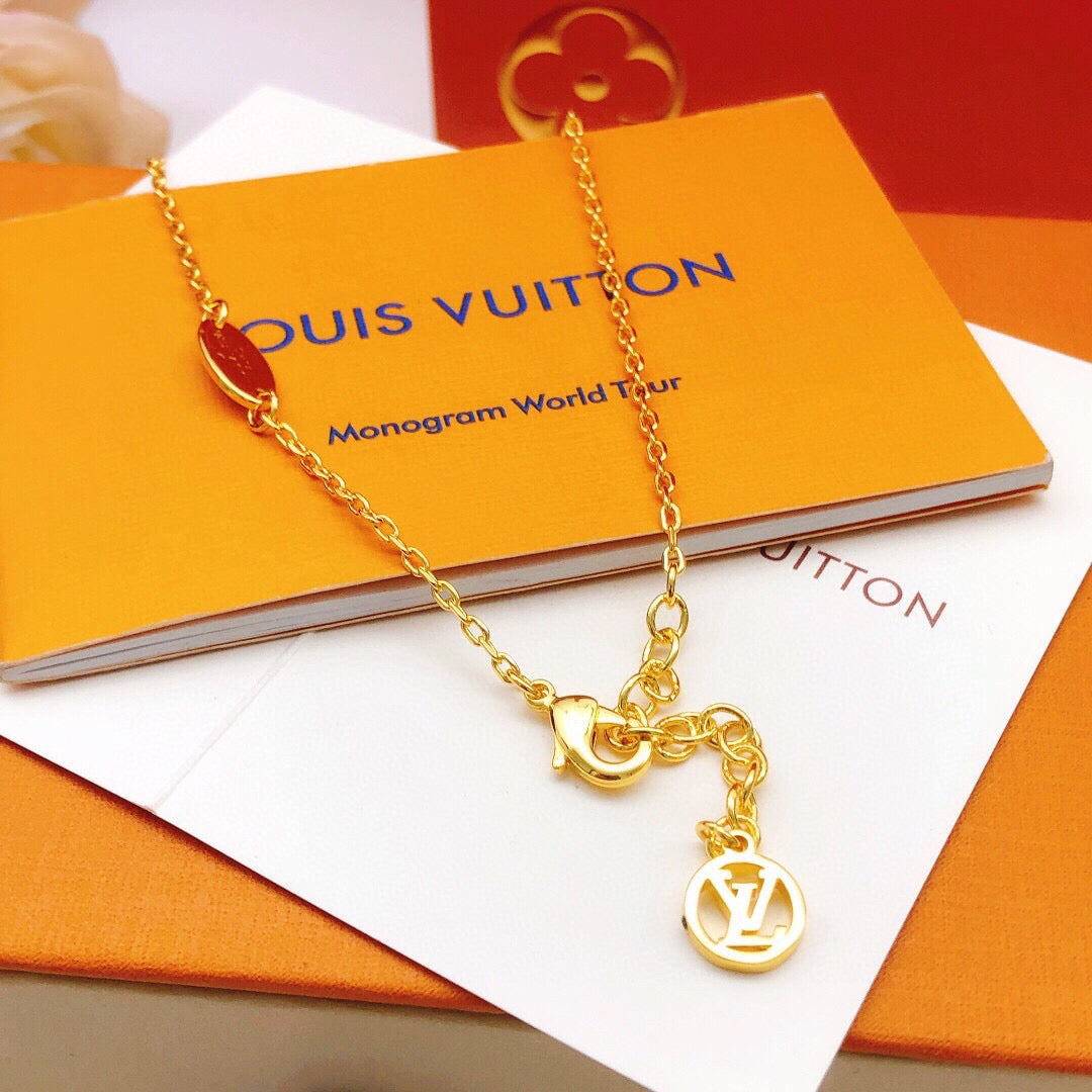 Geometric Emblem Pendant Necklace in Gold-Tone – Pearl Detail – Design 002 side detail