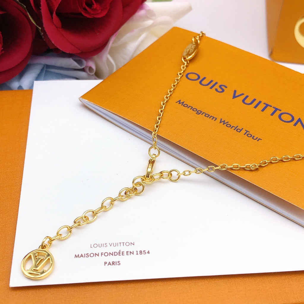 Geometric Emblem Pendant Necklace in Gold-Tone – Design 033 detail view