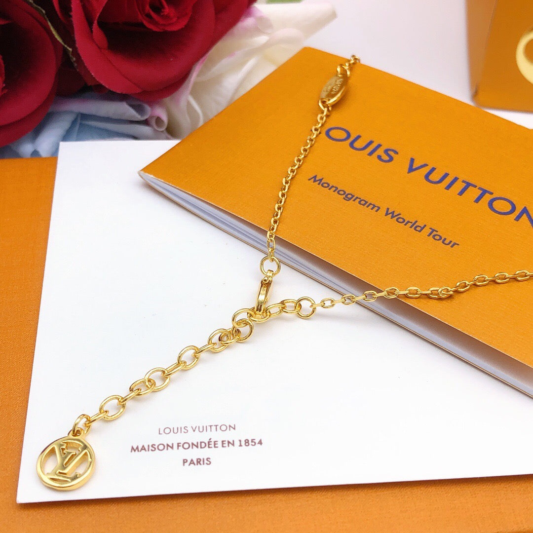 Geometric Emblem Pendant Necklace in Gold-Tone – Design 038 detail view