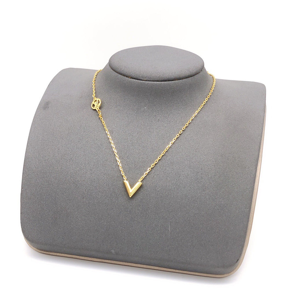 Geometric Emblem Pendant Necklace in Gold-Tone – Design 038 front product view
