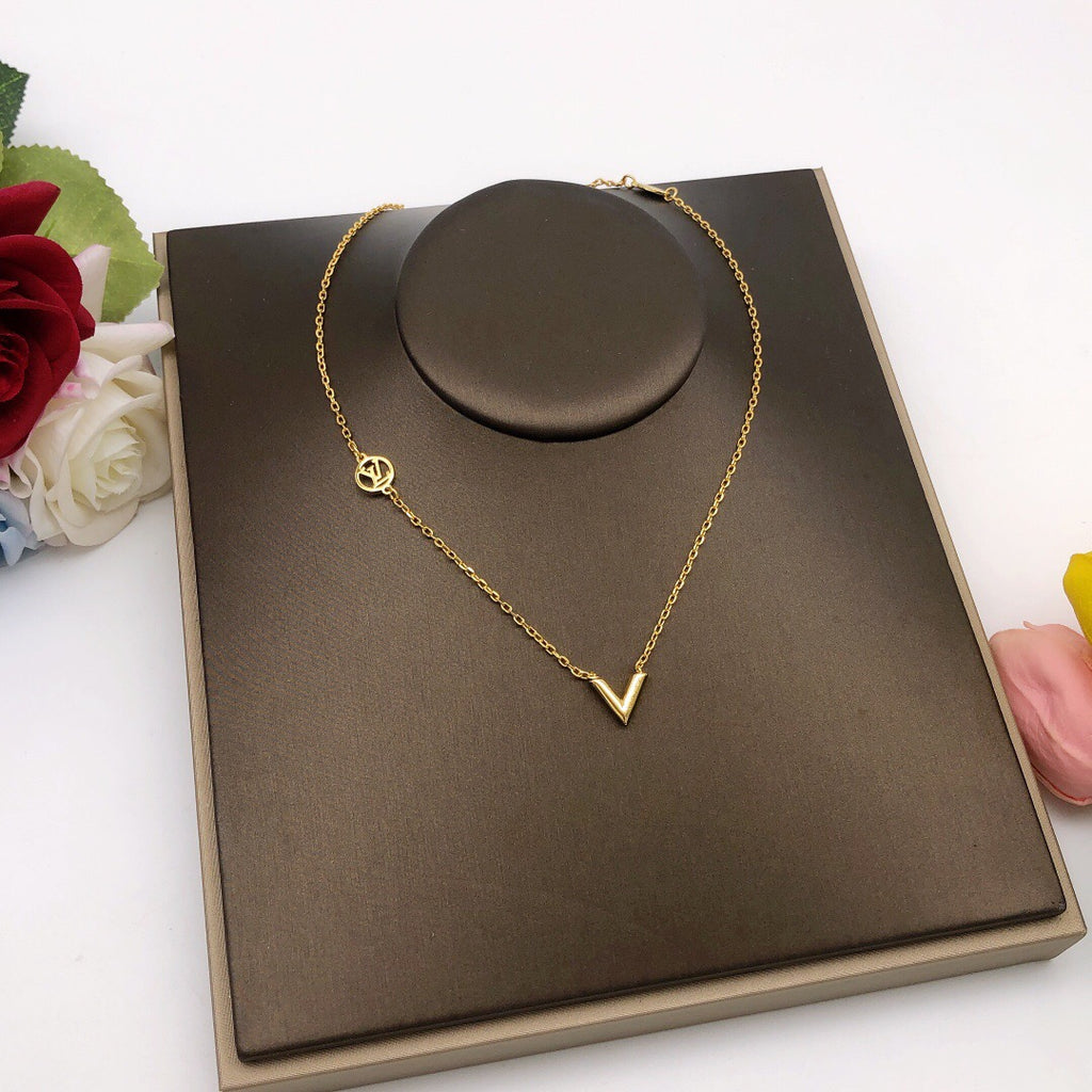 Geometric Emblem Pendant Necklace in Gold-Tone – Design 033 main product view