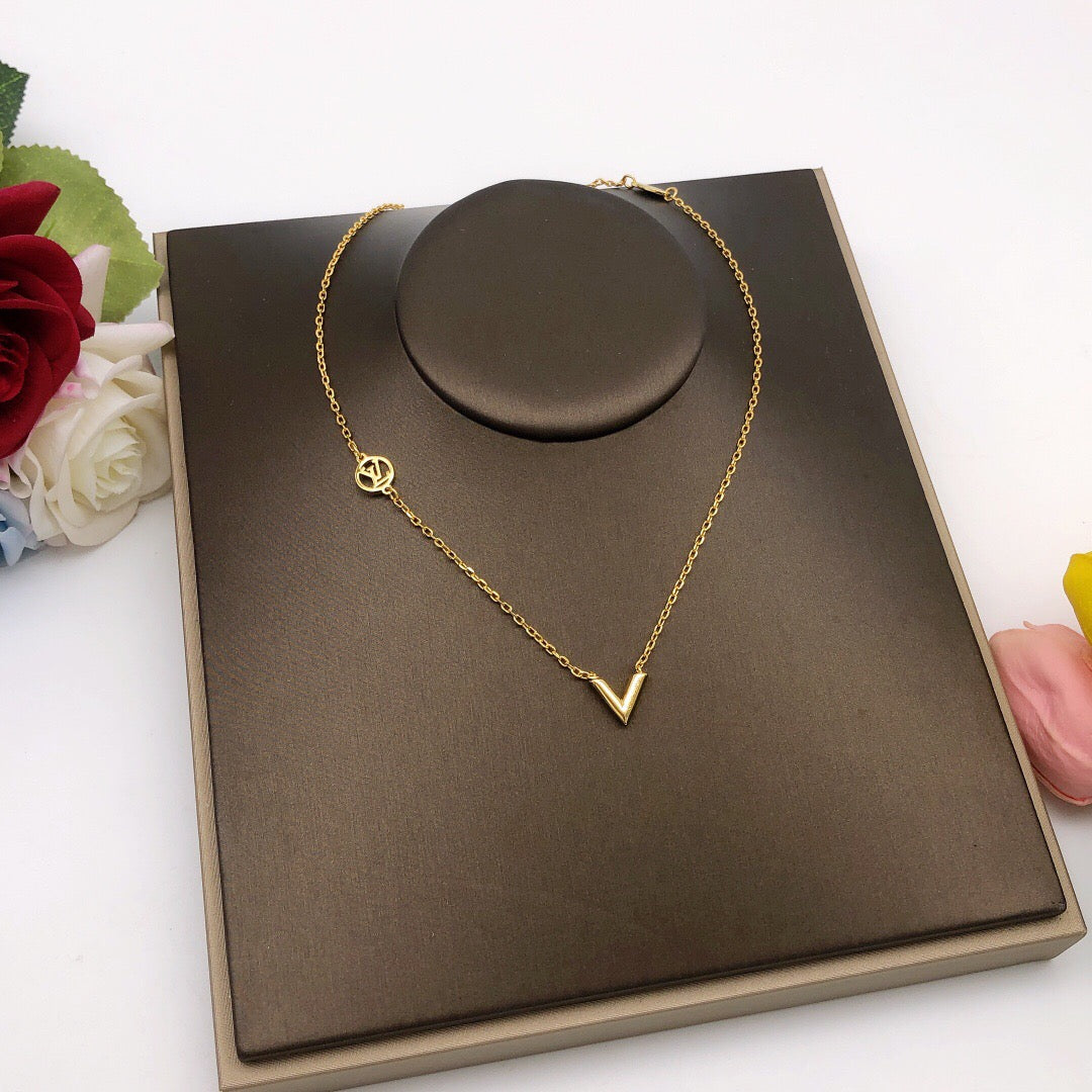 Geometric Emblem Pendant Necklace in Gold-Tone – Design 038 main product view