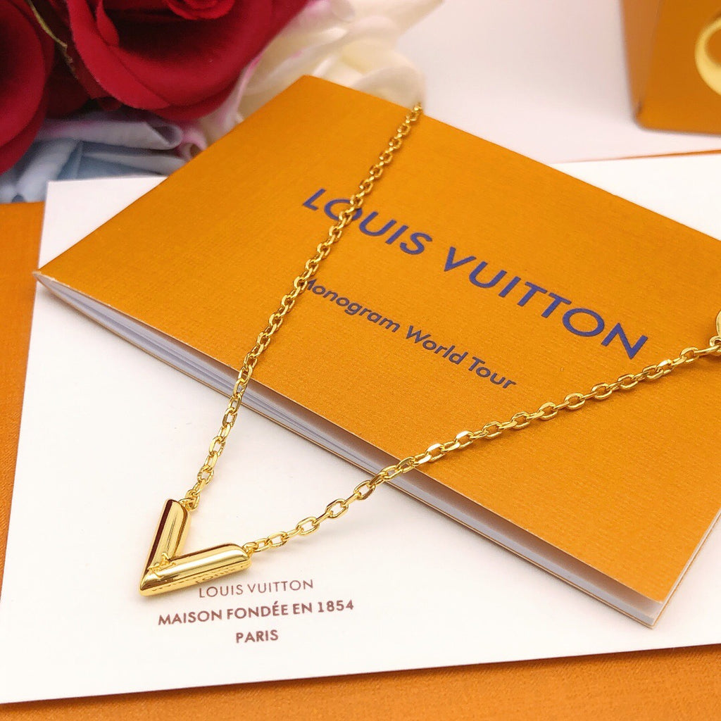 Geometric Emblem Pendant Necklace in Gold-Tone – Design 038 front product view