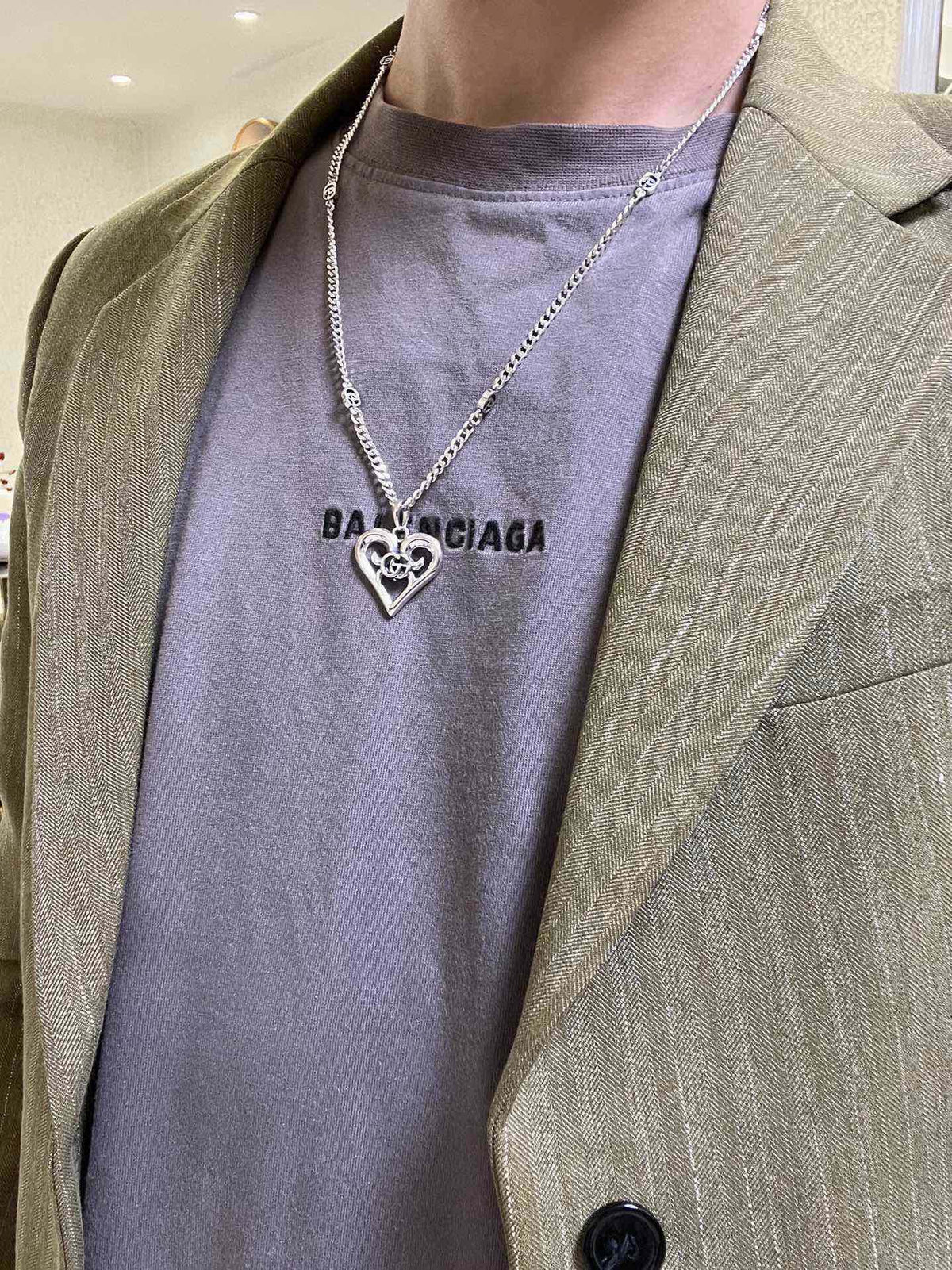 Double-G Emblem Pendant Necklace in Polished Metal-Tone – Design 091 styled product view