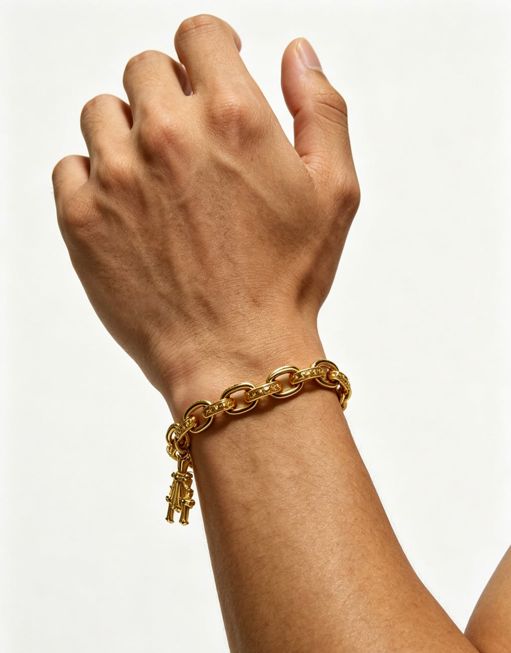 Cross Cuban-Link Bracelet in Antique Silver-Tone – Cuban Link – Design 05 main product view