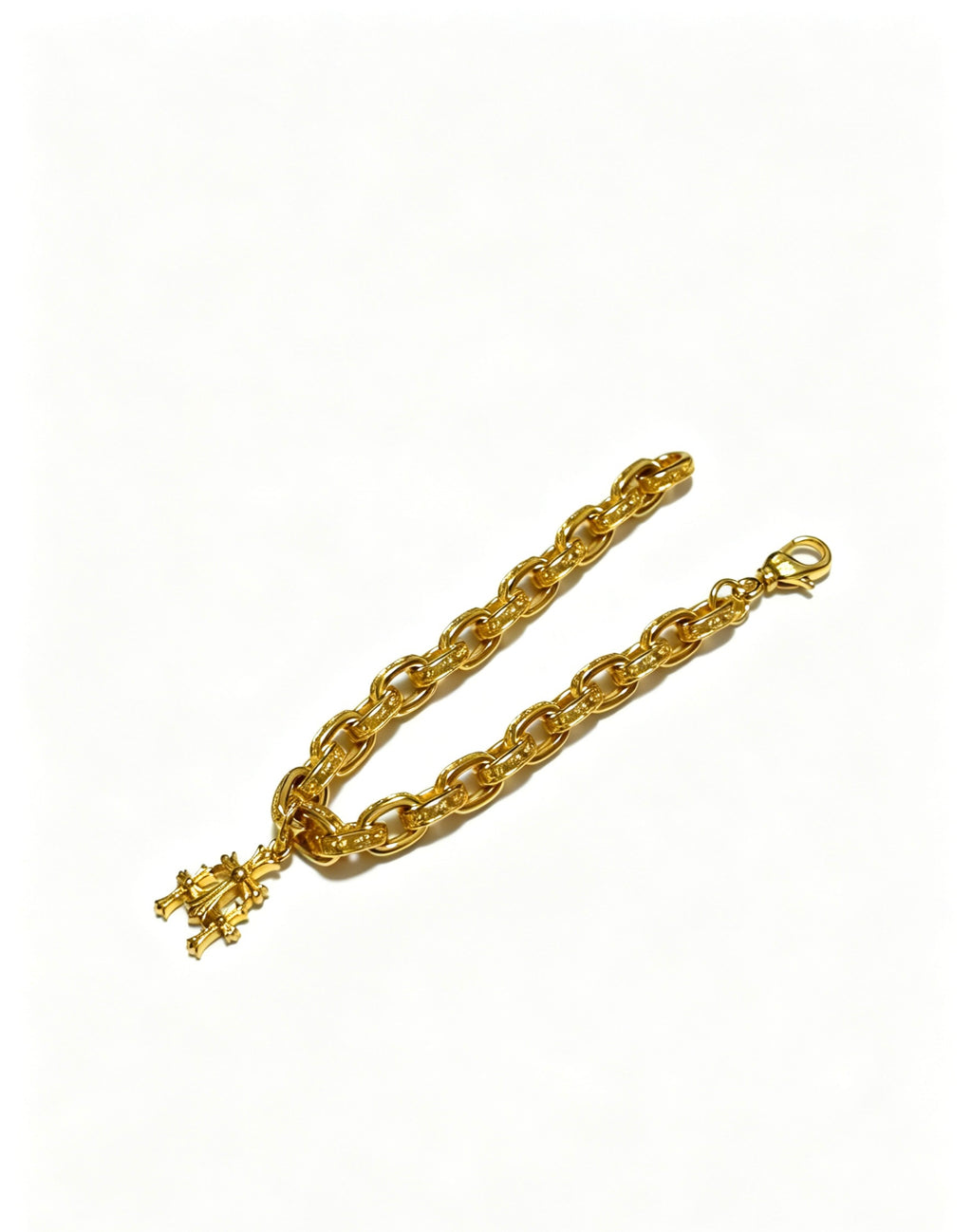 Cross Cuban-Link Bracelet in Antique Silver-Tone – Cuban Link – Design 05 close-up detail