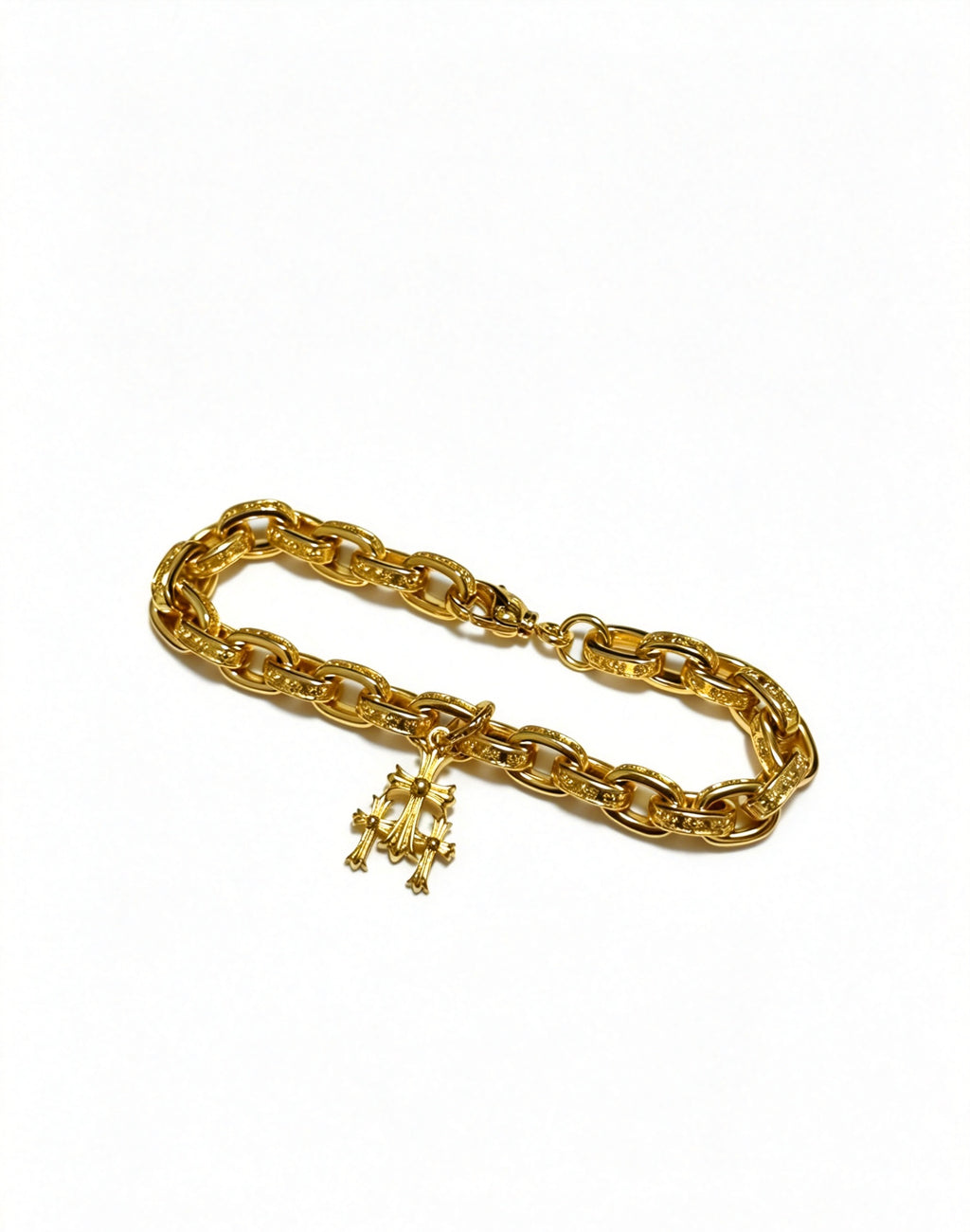 Cross Cuban-Link Bracelet in Antique Silver-Tone – Cuban Link – Design 05 front product view