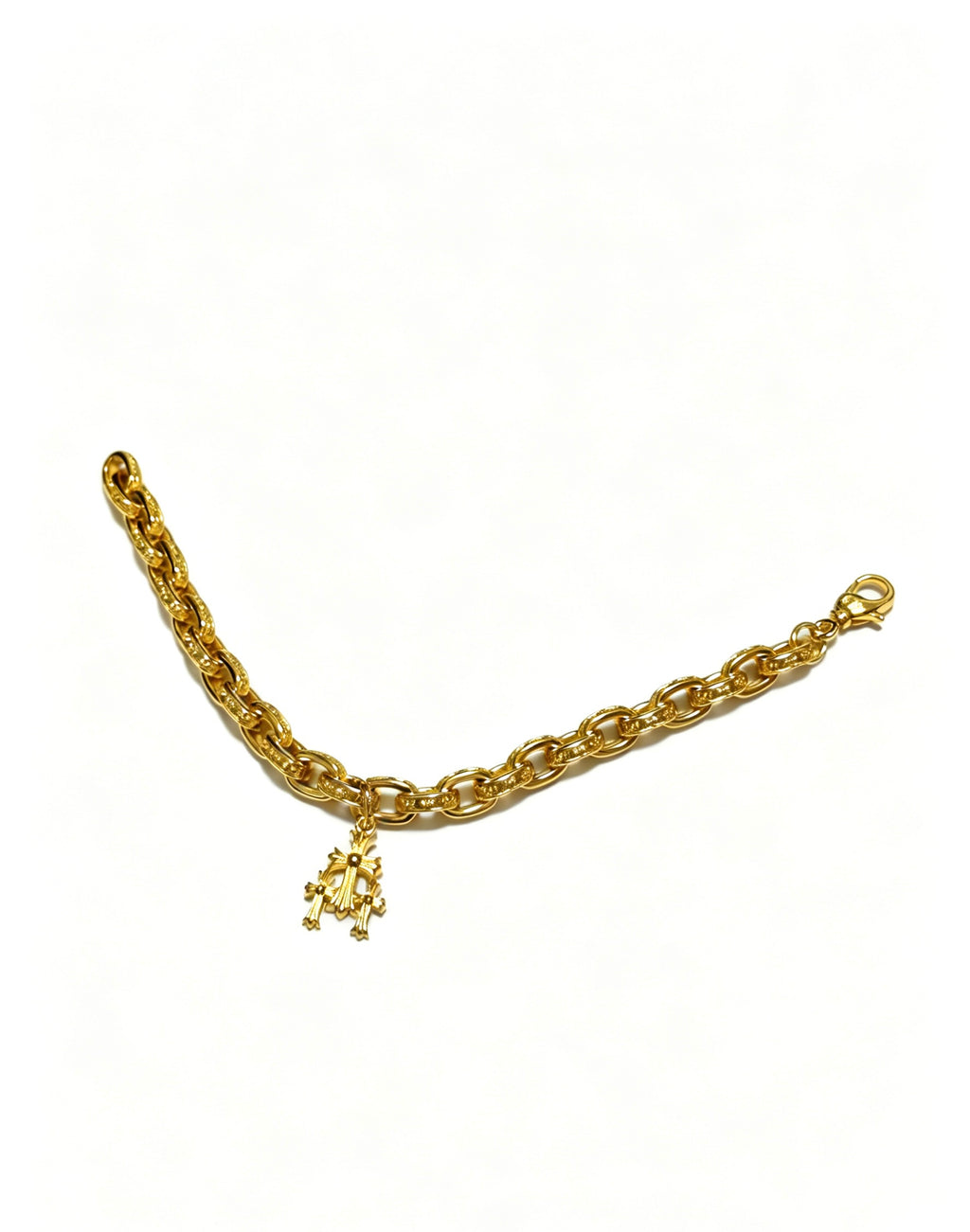 Cross Cuban-Link Bracelet in Antique Silver-Tone – Cuban Link – Design 05 side detail