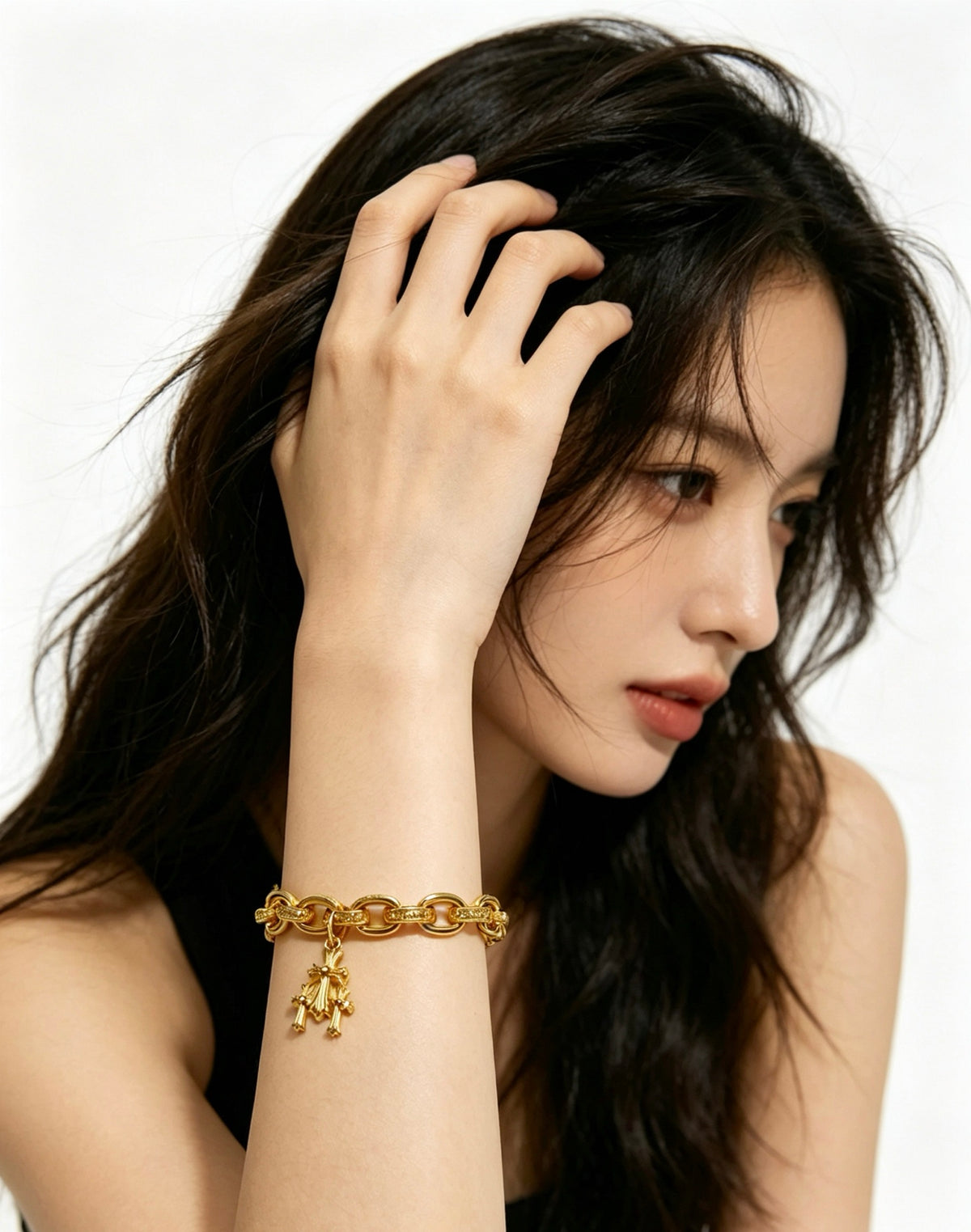 Signature Emblem Bracelet in Polished Metal-Tone – Design 007 detail view