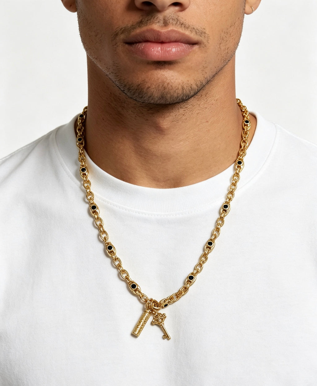 Signature Emblem Pendant Necklace in Polished Metal-Tone – Design 004 detail view