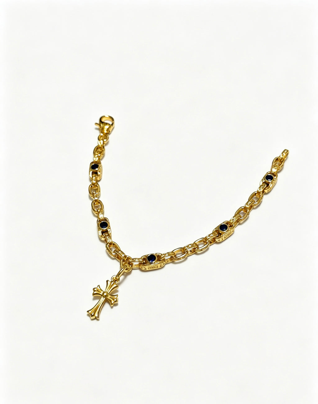 Cross Cuban-Link Bracelet in Antique Silver-Tone – Cuban Link – Design 04 front product view