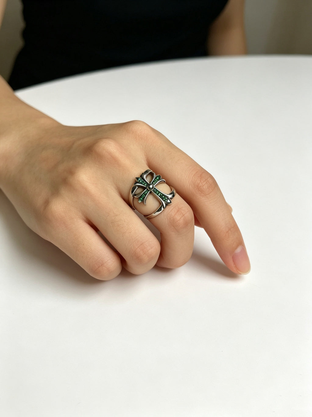 Signature Emblem Statement Ring in Polished Metal-Tone – Design 013 detail view